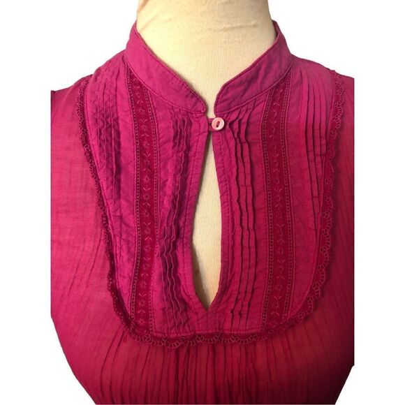 Zara vibrant  pink near sheer sleeveless prairie style midi dress - Picture 3 of 11